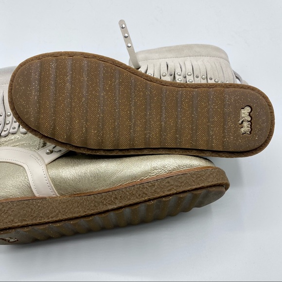 Coach NWOT Roccasin Suede Sherling Fringe Boots - Picture 4 of 7